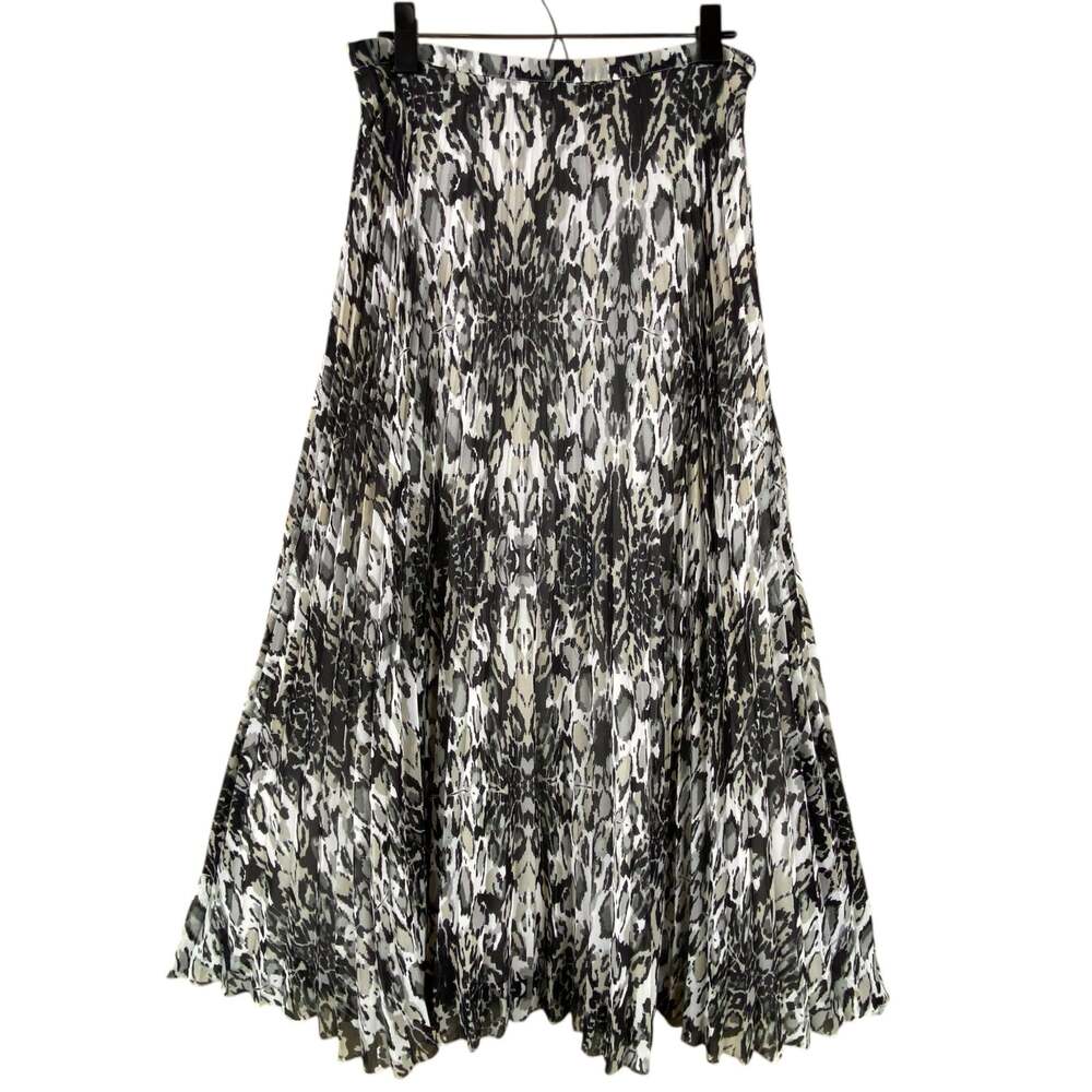 Garnet Hill Pleated Animal Print Maxi Skirt Size 8 Petite Black Cream